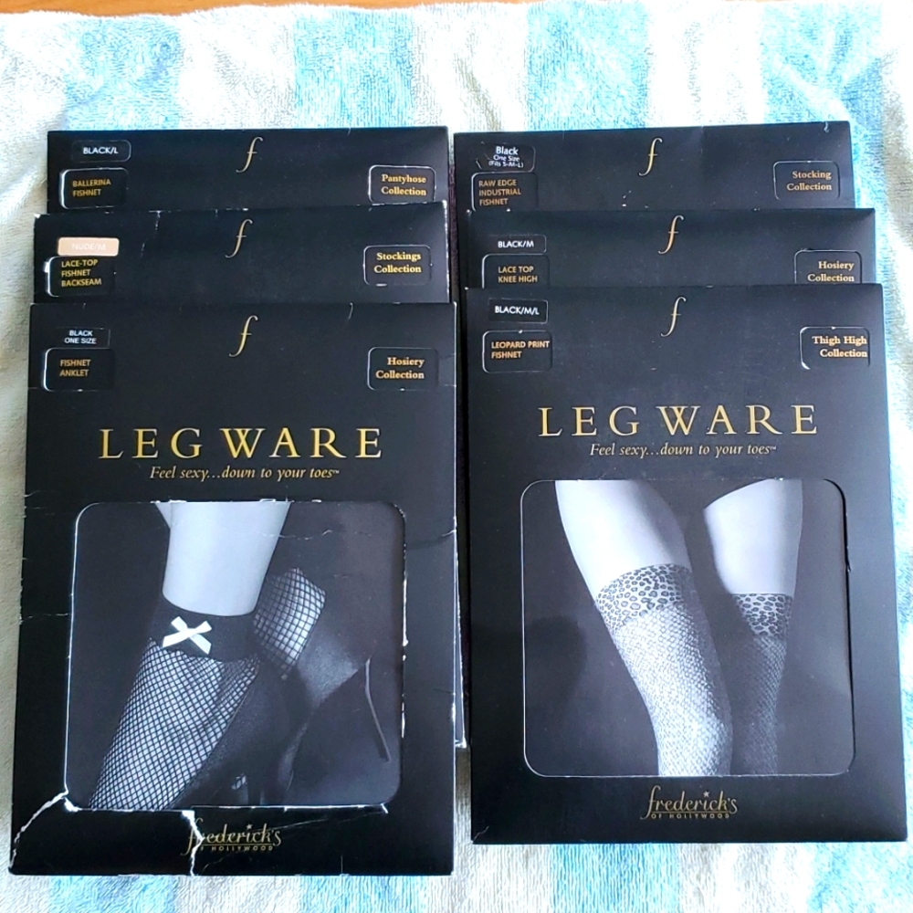 Lot of 6 NIP hosiery from Frederick's of Hollywood black & leopard assorted size